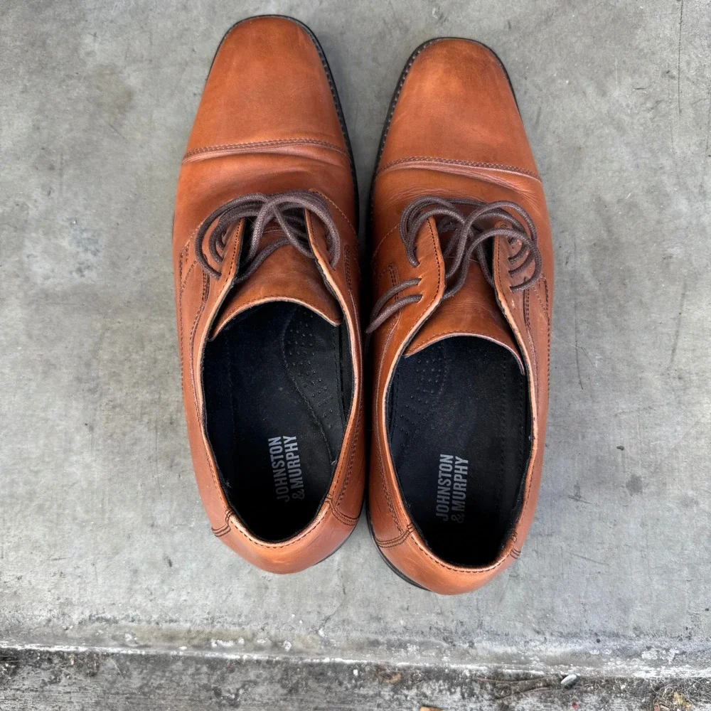 Johnston & Murphy Men Tan Leather Cap Toe Oxford Dress Shoes 59-11566 Size 10.5M